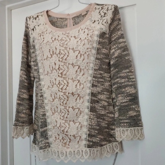 Anthropologie Champagne and  Strawberry sz Small Cream & Blush Pink Lace Sweater - Picture 4 of 5